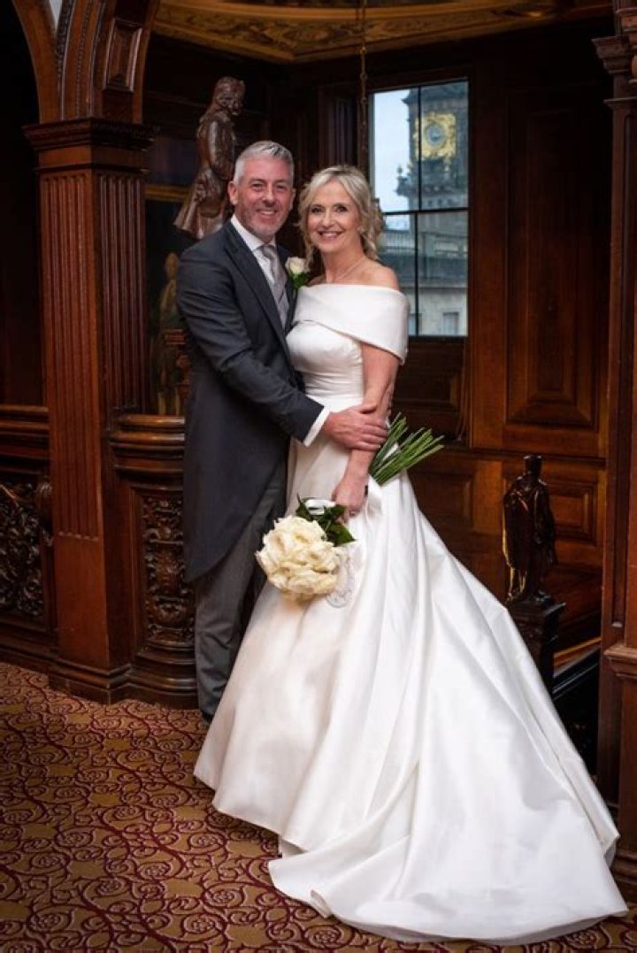 Carol Kirkwood, 61, is a beautiful bride in off-the-shoulder princess dress to wed partner Steve Randall